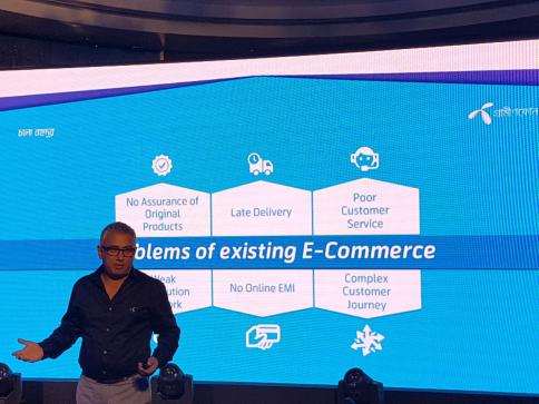 Yasir Azman, chief marketing officer of Grameenphone, speaks at the launch of GP Shop. Grameenphone