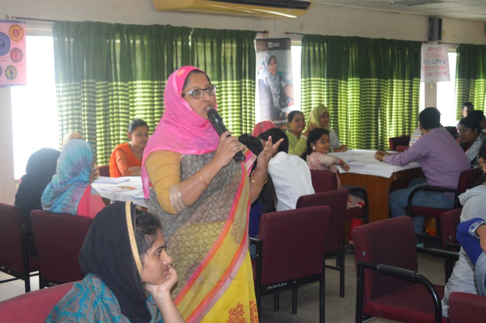 Ms. Rizwana Akhter speaking at a training session 