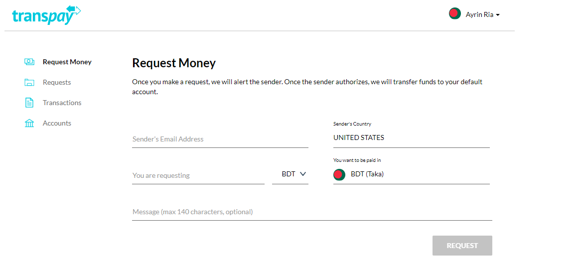 screencaptur - How to request payment using Transpay