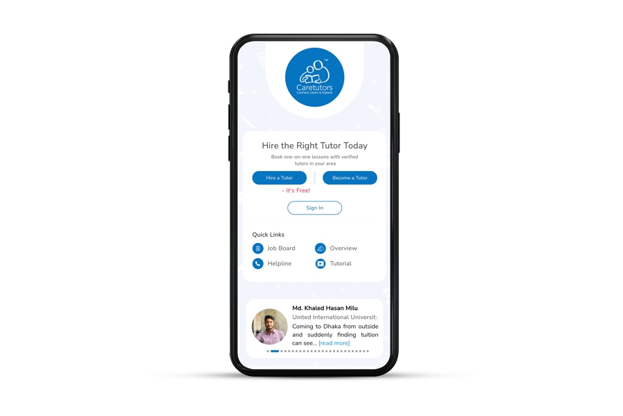 Screenshot of Caretutors mobile app