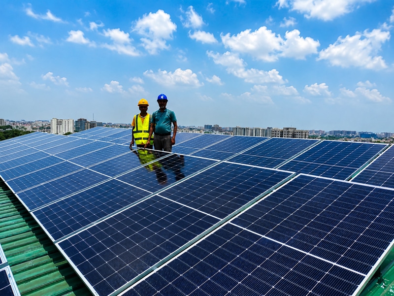 Solar panel with Muspana Team Member | photo by Muspana